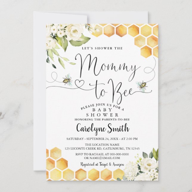 Inbjudan till mamma till Bee Baby Shower (Framsida)