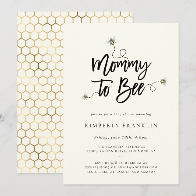 Inbjudan till mamma till Bee Baby Shower (Fram/baksida)