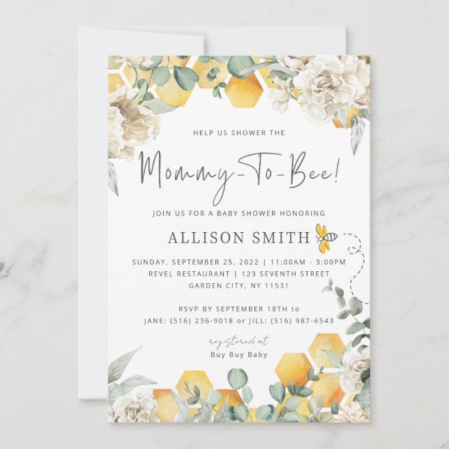 Inbjudan till mamma till Bee Baby Shower (Framsida)