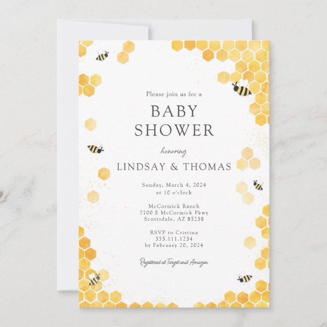 Inbjudan till Mamma till Bee Baby Shower för elega (Framsida)