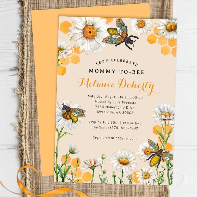 Inbjudan till mamma till Bee Baby Shower | Vattenf (Honey Bee Baby Shower Invite)