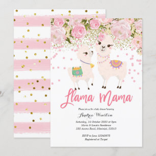 Inbjudan till Mamman Baby Shower rosa Guld Llama