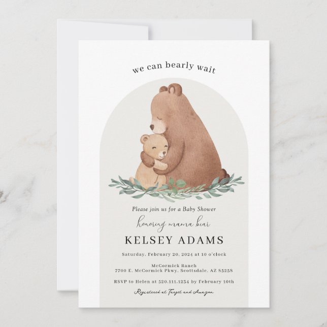 Inbjudan till mamman Bear Cute Baby Shower (Framsida)