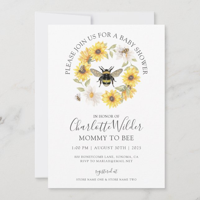 Inbjudan till Mamman elegant till Bee Baby Shower (Framsida)