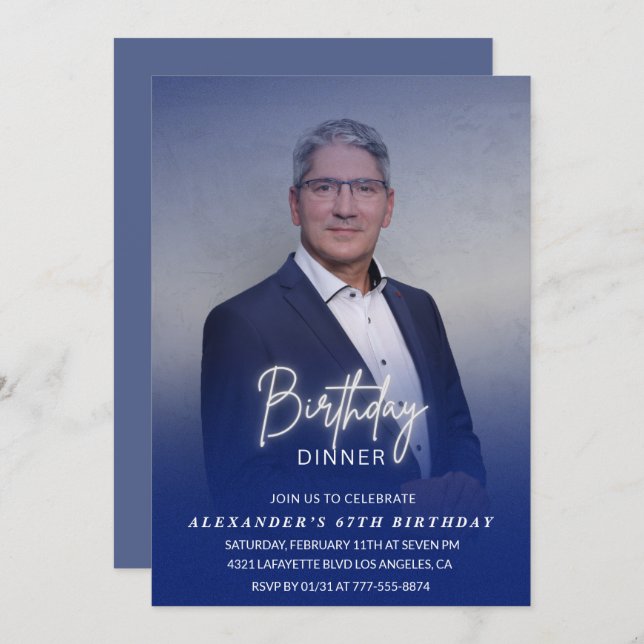 Inbjudan till manar Middagens fotomarblått 67-årsd (Fram/baksida)