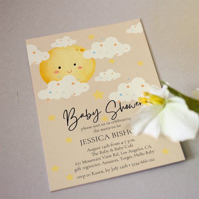 Inbjudan till måne och Stars Cream Baby Shower (Skapare uppladdad)