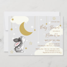 Inbjudan till Måne Star Cloud Bunny Baby Shower
