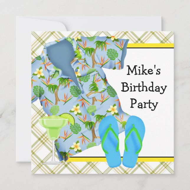 Inbjudan till Mans BBQ Margarita Beach Födelsedags (Framsida)