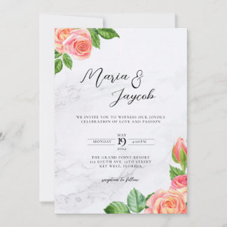 Inbjudan till Marble-bröllop med minimal Blommigt
