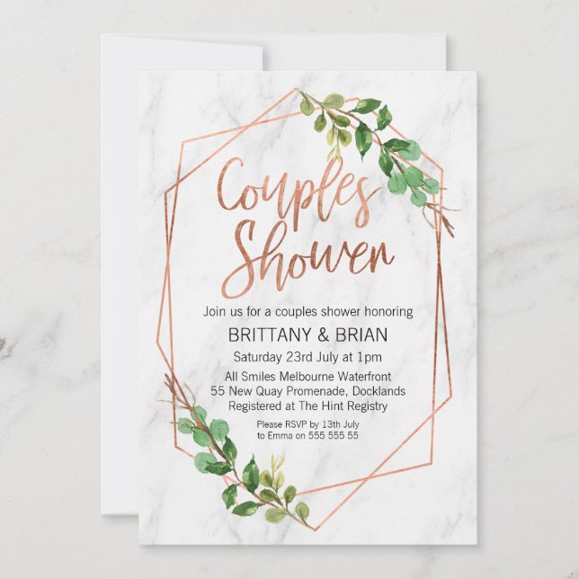 Inbjudan till Marble Line Art Greenery Par Shower (Framsida)