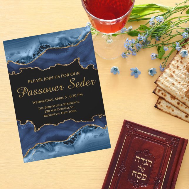 Inbjudan till marble Navy Blue Guld Passover Seder (Skapare uppladdad)