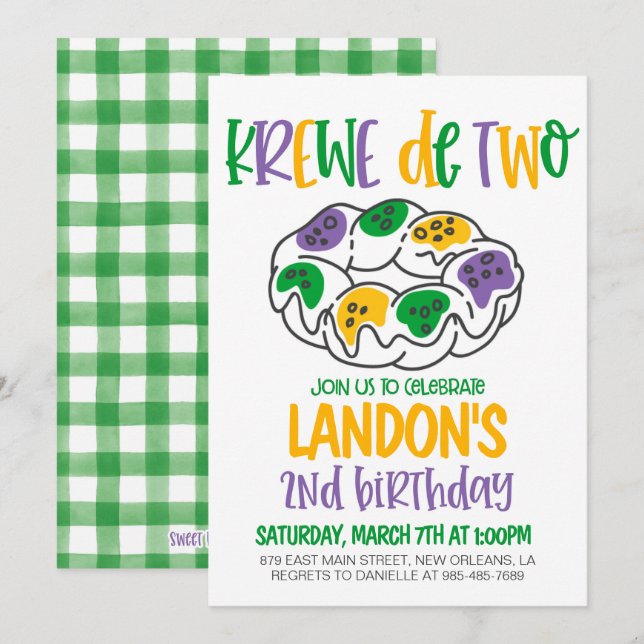 Inbjudan till Mardi Gras andra födelsedagen (Fram/baksida)