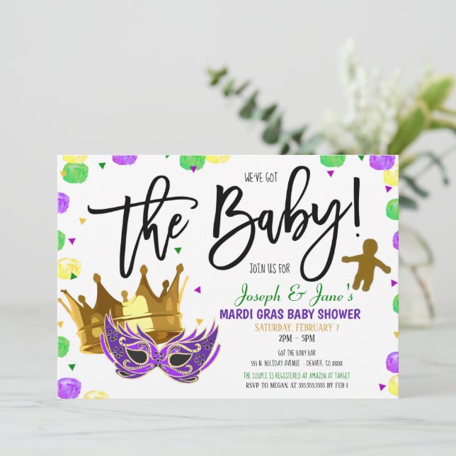 Inbjudan till Mardi Gras Baby Shower (Stående Fram)