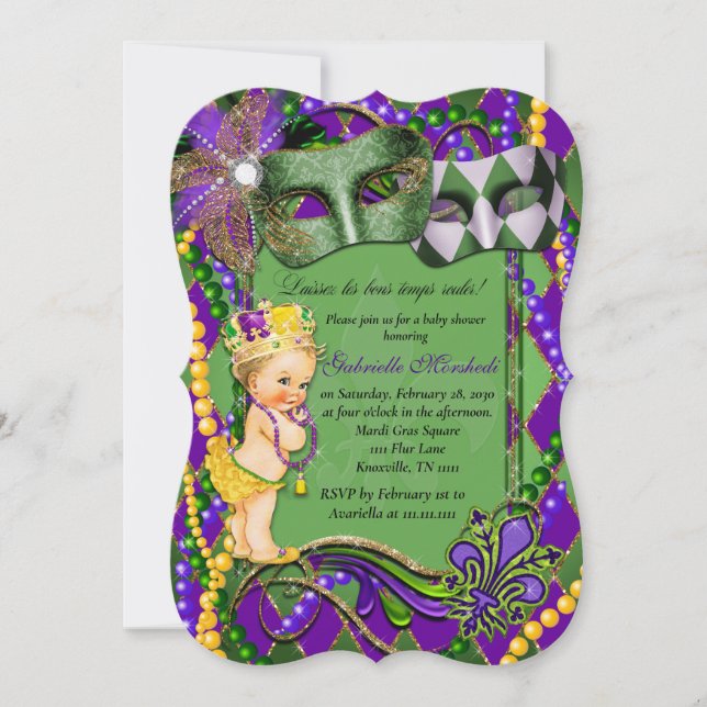Inbjudan till Mardi Gras Baby Shower (Framsida)