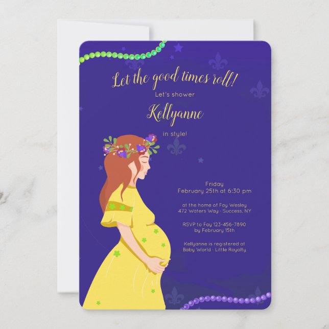 Inbjudan till Mardi Gras Baby Shower (Framsida)