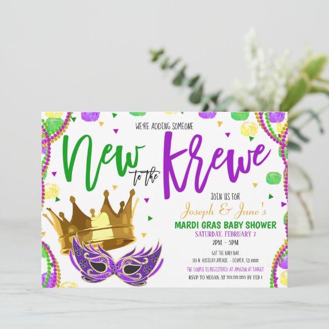 Inbjudan till Mardi Gras Baby Shower (Stående Fram)
