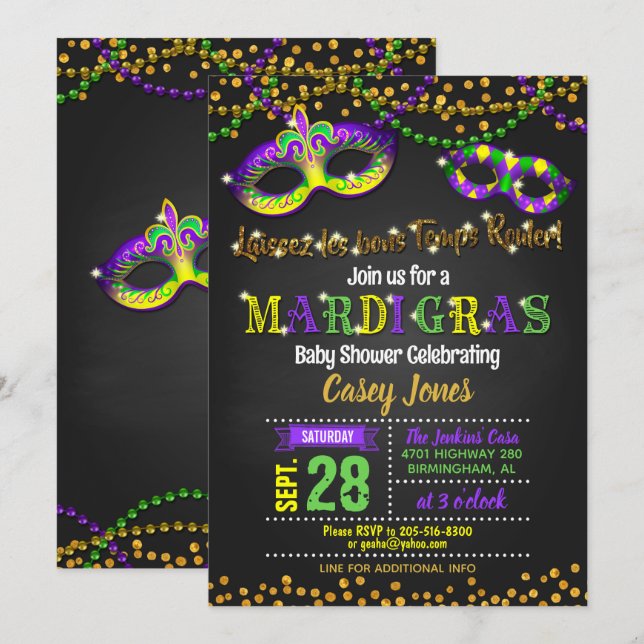 Inbjudan till Mardi Gras Baby Shower (Fram/baksida)