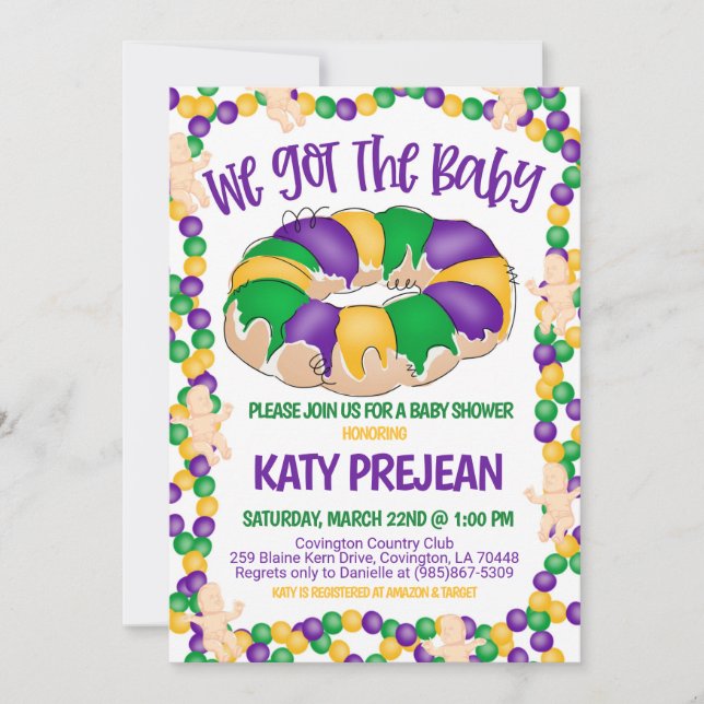 Inbjudan till Mardi Gras Baby Shower (Framsida)