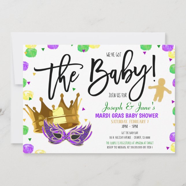 Inbjudan till Mardi Gras Baby Shower (Framsida)