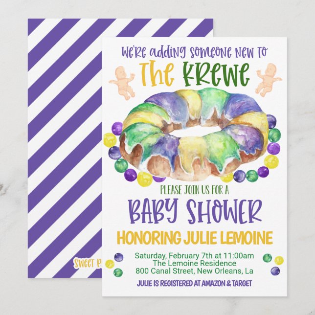 Inbjudan till Mardi Gras Baby Shower (Fram/baksida)