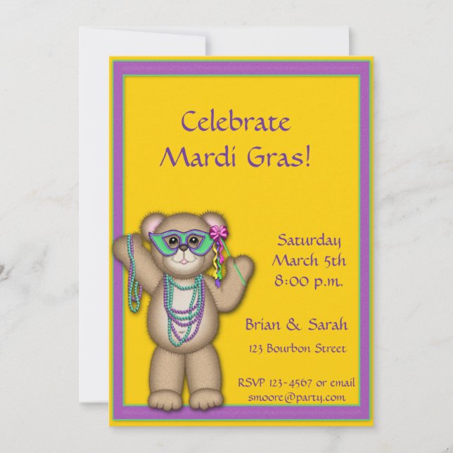 Inbjudan till Mardi Gras Bear (Framsida)