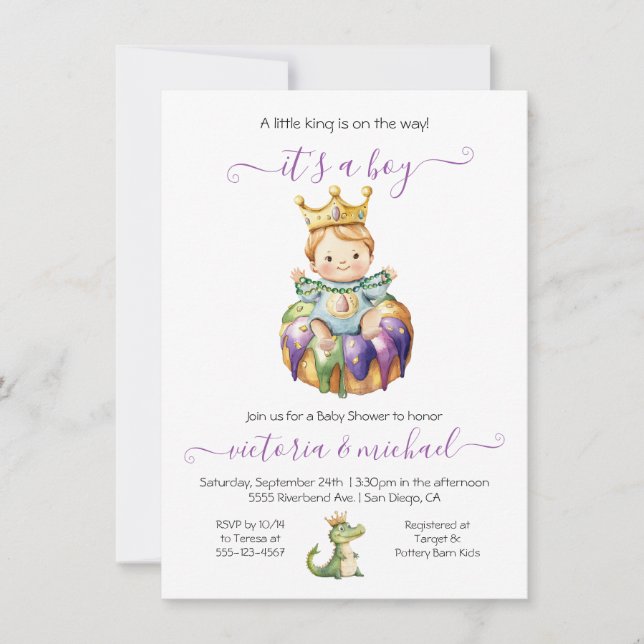 Inbjudan till Mardi Gras Boy Baby Shower (Framsida)