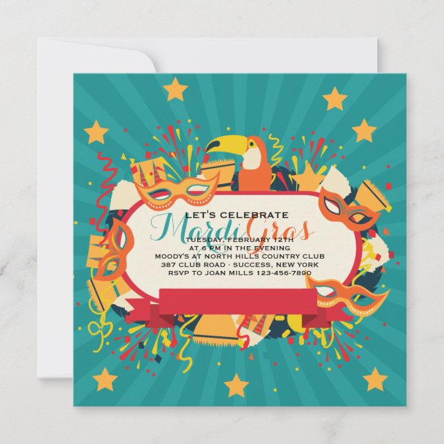 Inbjudan till Mardi Gras Carnival Party (Framsida)