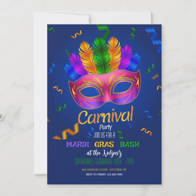Inbjudan till Mardi Gras Carnival Party (Framsida)