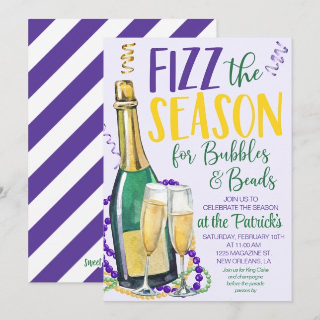 Inbjudan till Mardi Gras Champagne (Fram/baksida)