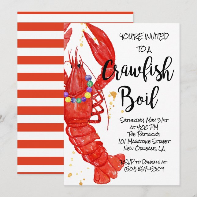 Inbjudan till Mardi Gras Kräftor Boil (Fram/baksida)