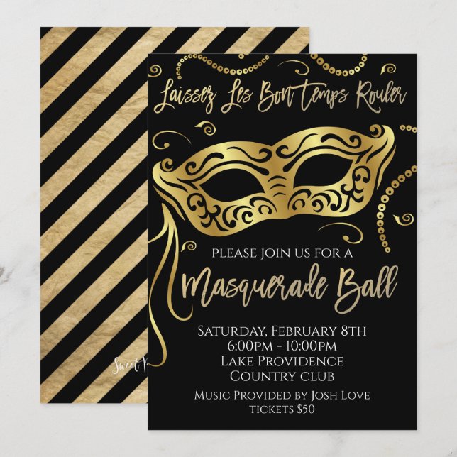 Inbjudan till Mardi Gras MasqueraBoll (Fram/baksida)