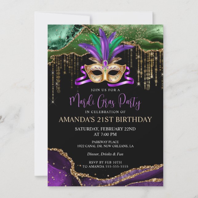Inbjudan till Mardi Gras Masqueraparty (Framsida)