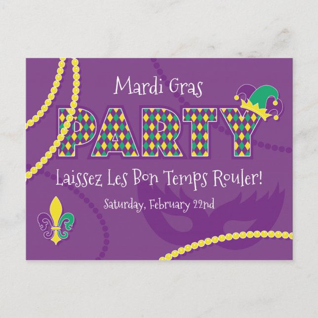 Inbjudan till Mardi Gras Pärlor Party (Framsida)