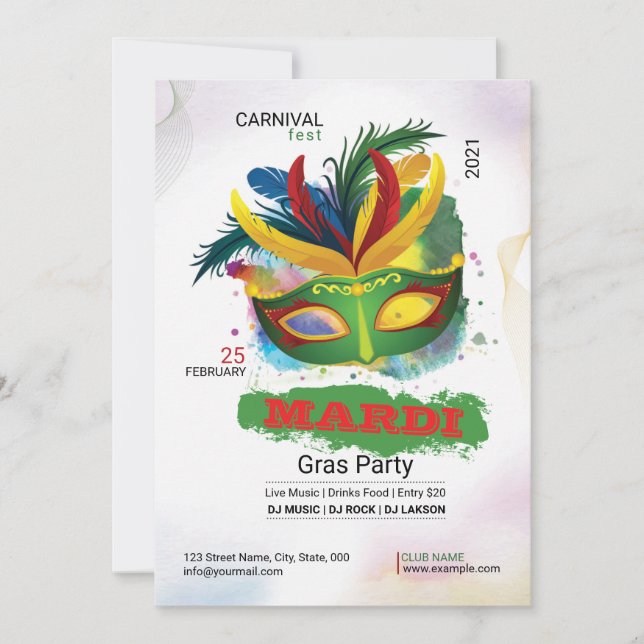 Inbjudan till Mardi Gras Party (Framsida)