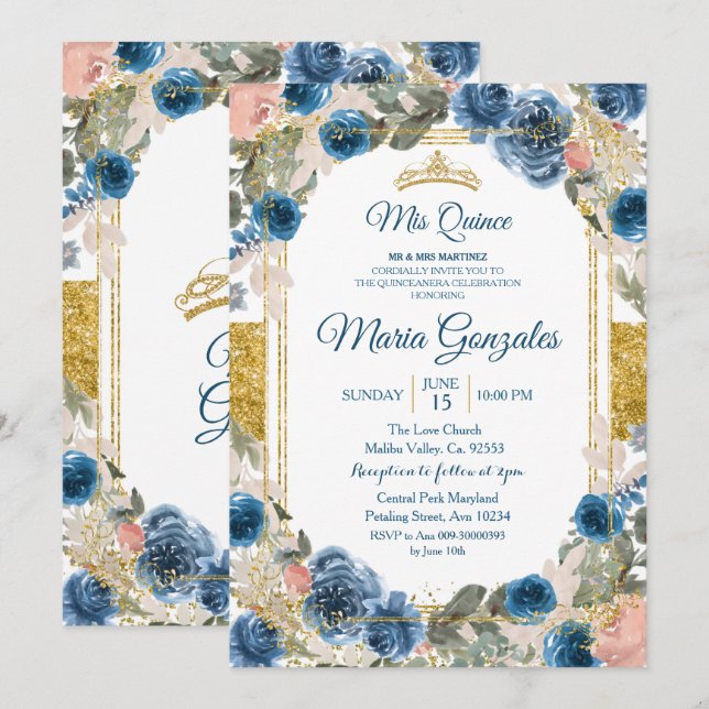 Inbjudan till marin charra Quinceanera i Mexiko (Fram/baksida)