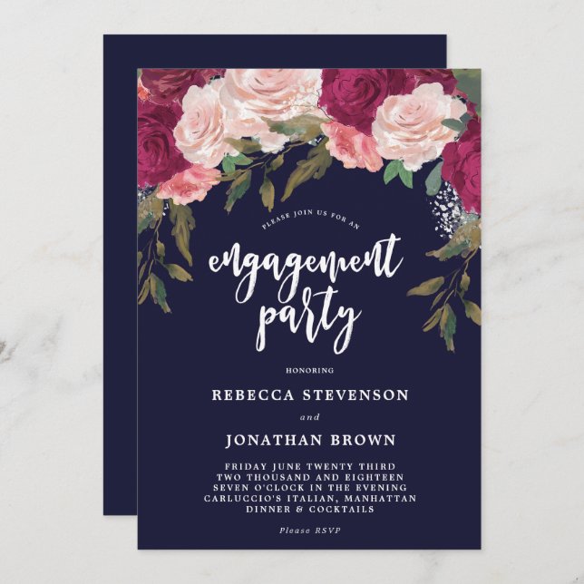 Inbjudan till marin förlovningsfest för burgundisk (Fram/baksida)