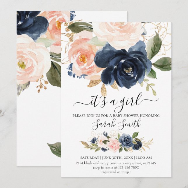 Inbjudan till marin och  babydusch (Fram/baksida)