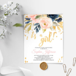 Inbjudan till , marin och Guld för babyskor