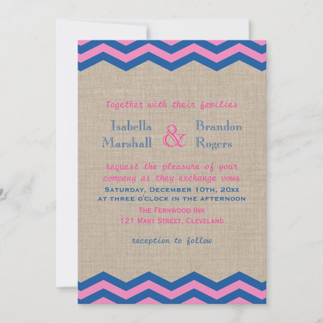 Inbjudan till marin och Rosa Nautical Wedding (Framsida)
