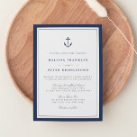 Inbjudan till marinmarin och vit bröllop | Anchor<br><div class="desc">Våra inbjudningar i elegant bröllop har en klassisk nautisk stil med ett rent, minimalistiskt utseende. Utformningen har en dubbla gräns i rik marin blå med en frakts ankarillustration överst. Eleganten blockeras och skriptbokstäverna i mjukt grått och matchande marinblått sluter utseendet. Perfekt för klubb, båt, bredvid eller sommar-bröllop. Behöver du hjälp...</div>