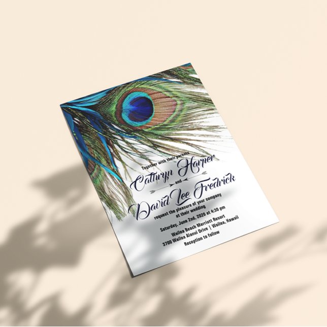 Inbjudan till marinturkos Peacock Feather Boho Wed (Skapare uppladdad)