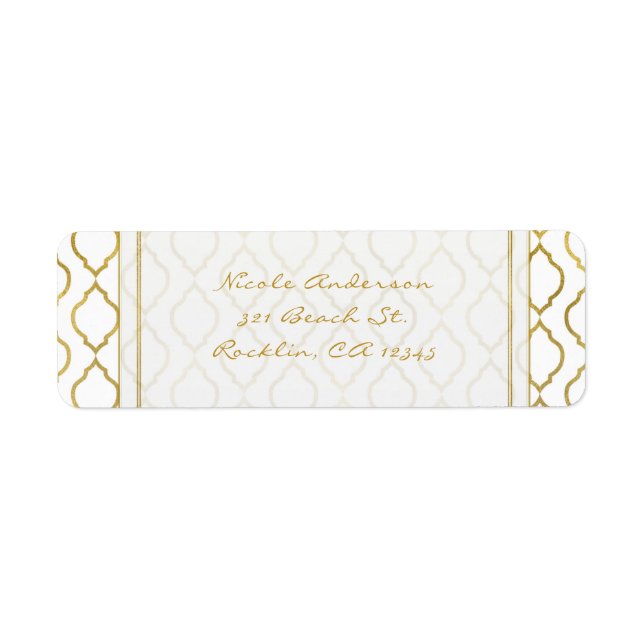 Inbjudan till marockansk Glam-Eleganten guld & Whi Returadress Etikett (Framsidan)