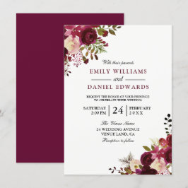 Inbjudan till Marsala Burgundy Red Blommigt Weddin