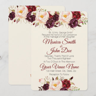 Inbjudan till Marsala Burgundy Watercolor Wedding