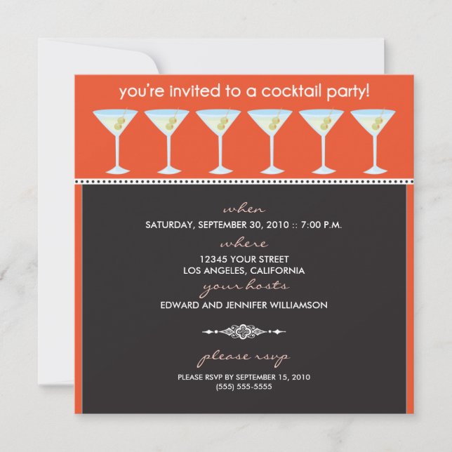 Inbjudan till Martini Glass Cocktail-partiet (oran (Framsida)