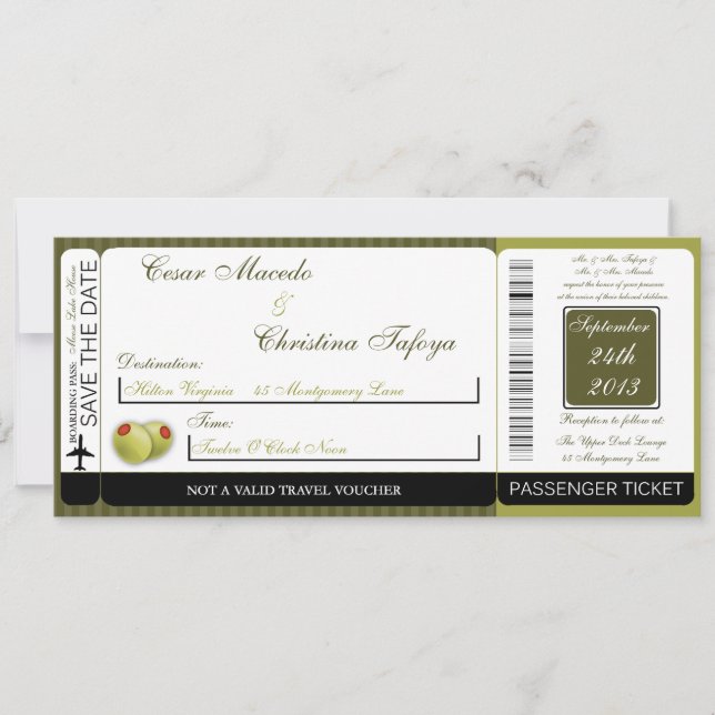 Inbjudan till Martini Olivs Gr Boarding Pass Weddi (Framsida)