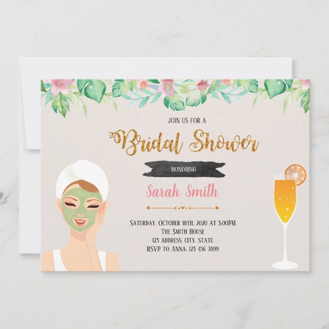 Inbjudan till mask och mimosas party tema (Framsida)