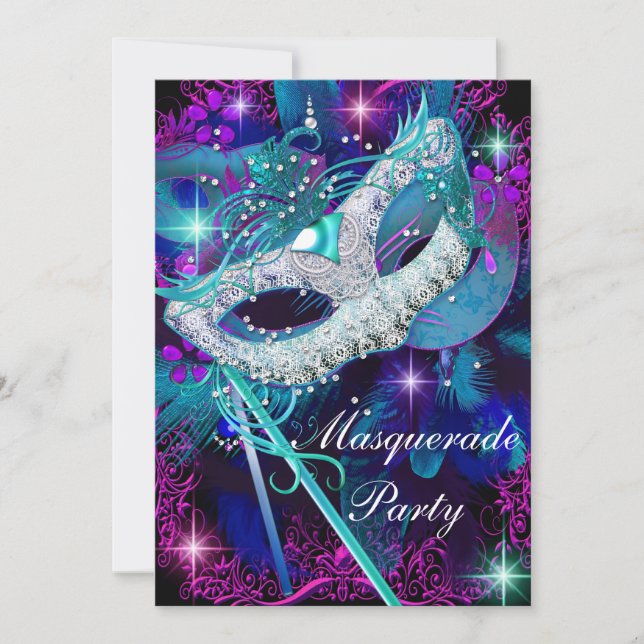 Inbjudan till maskeradbalen Teal & Purple (Framsida)