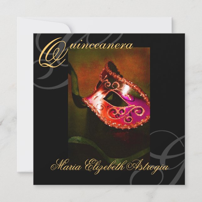 Inbjudan till Masqueradamask Red Quinceanera Party (Framsida)