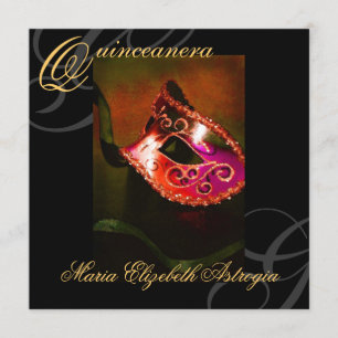 Inbjudan till Masqueradamask Red Quinceanera Party